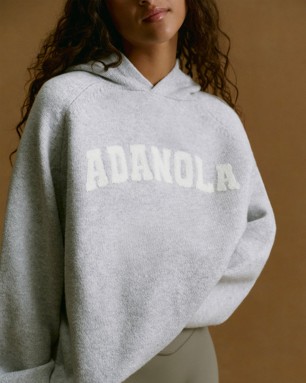 Boucle Oversized Knit Hoodie - Light Grey Melange