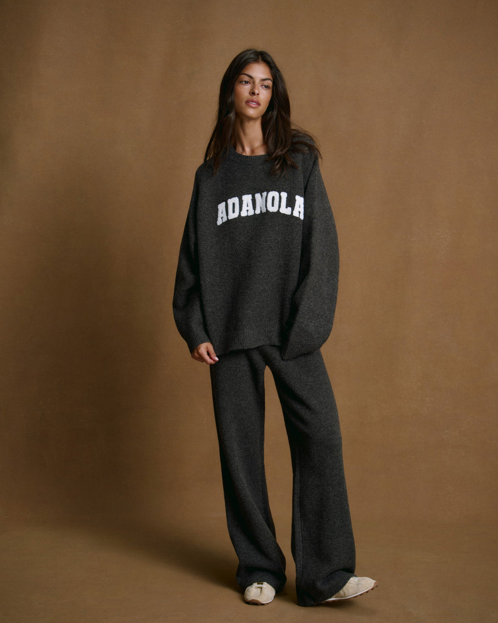Boucle Oversized Knit Sweatshirt - Charcoal Grey
