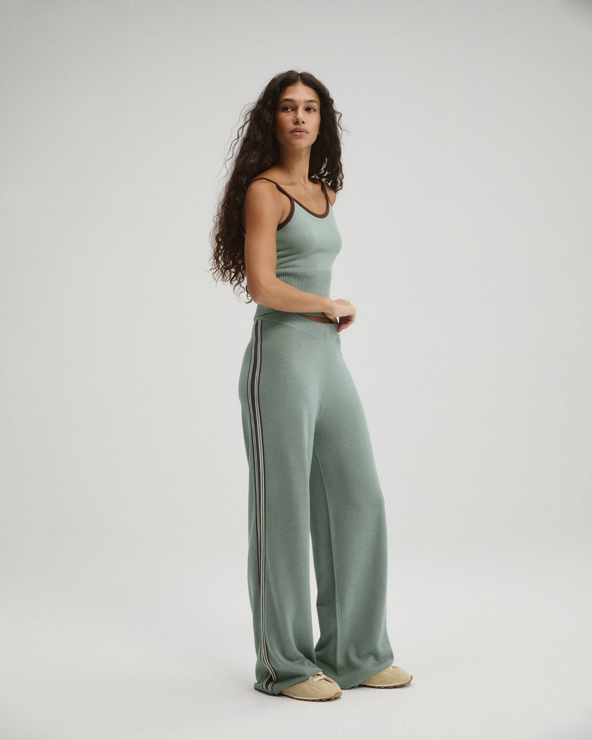 Knit Stripe Straight Leg Trousers - Cloud Blue