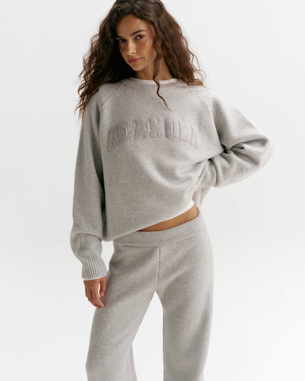 Boucle Oversized Knit Sweatshirt - Light Grey Melange