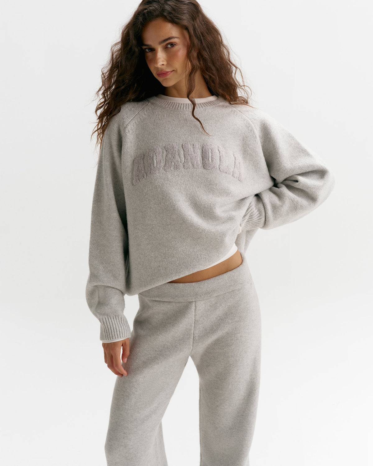 Boucle Oversized Knit Sweatshirt - Light Grey Melange