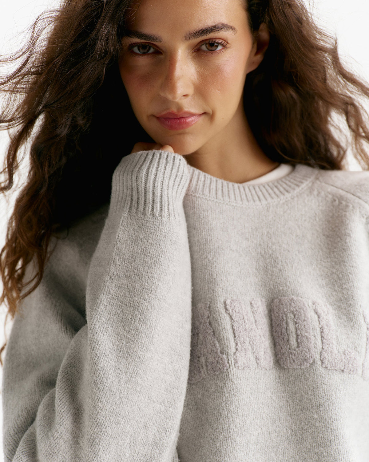 Boucle Oversized Knit Sweatshirt - Light Grey Melange