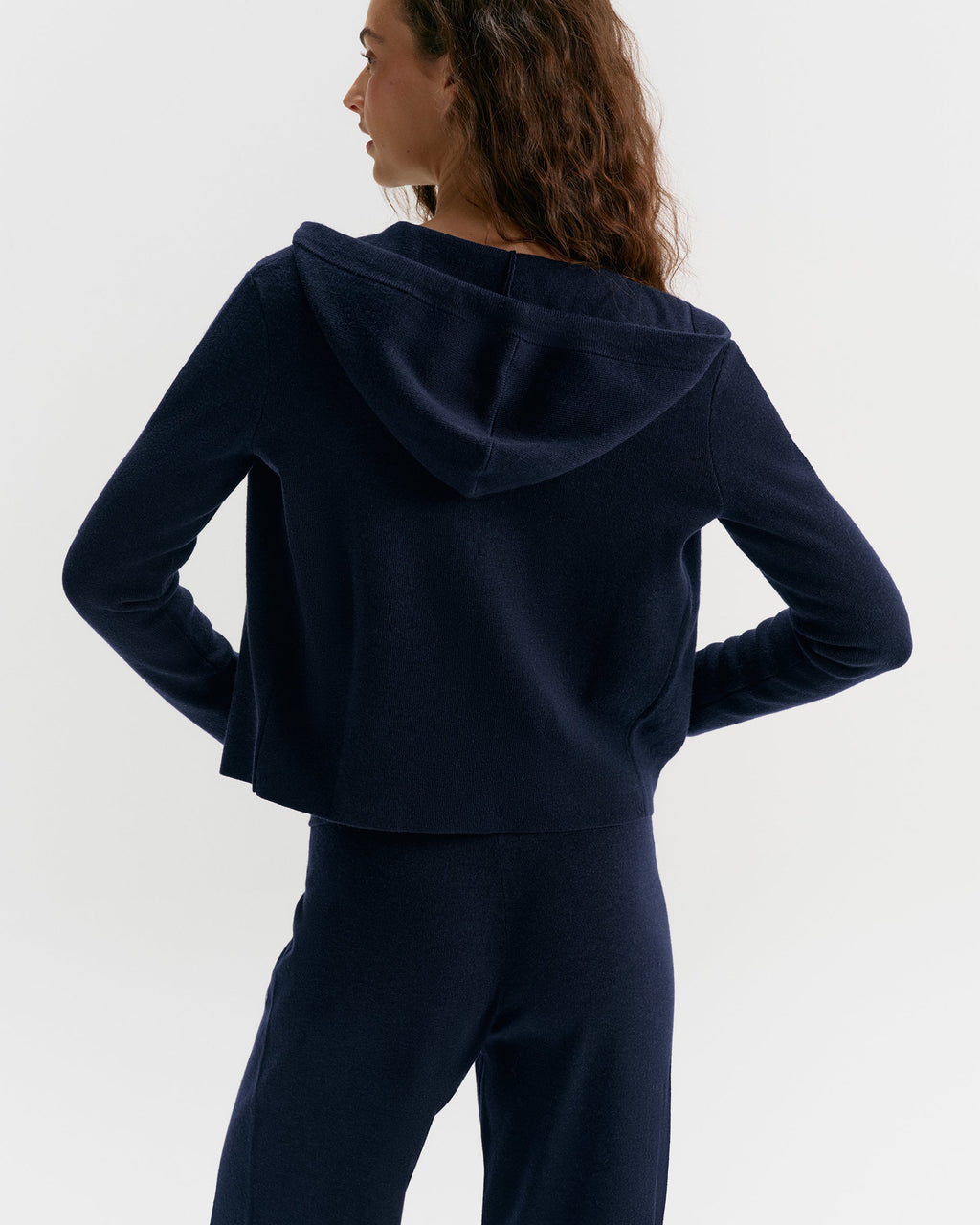Knit Zip Up Hoodie - Navy Blue