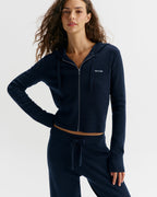 Knit Zip Up Hoodie - Navy Blue