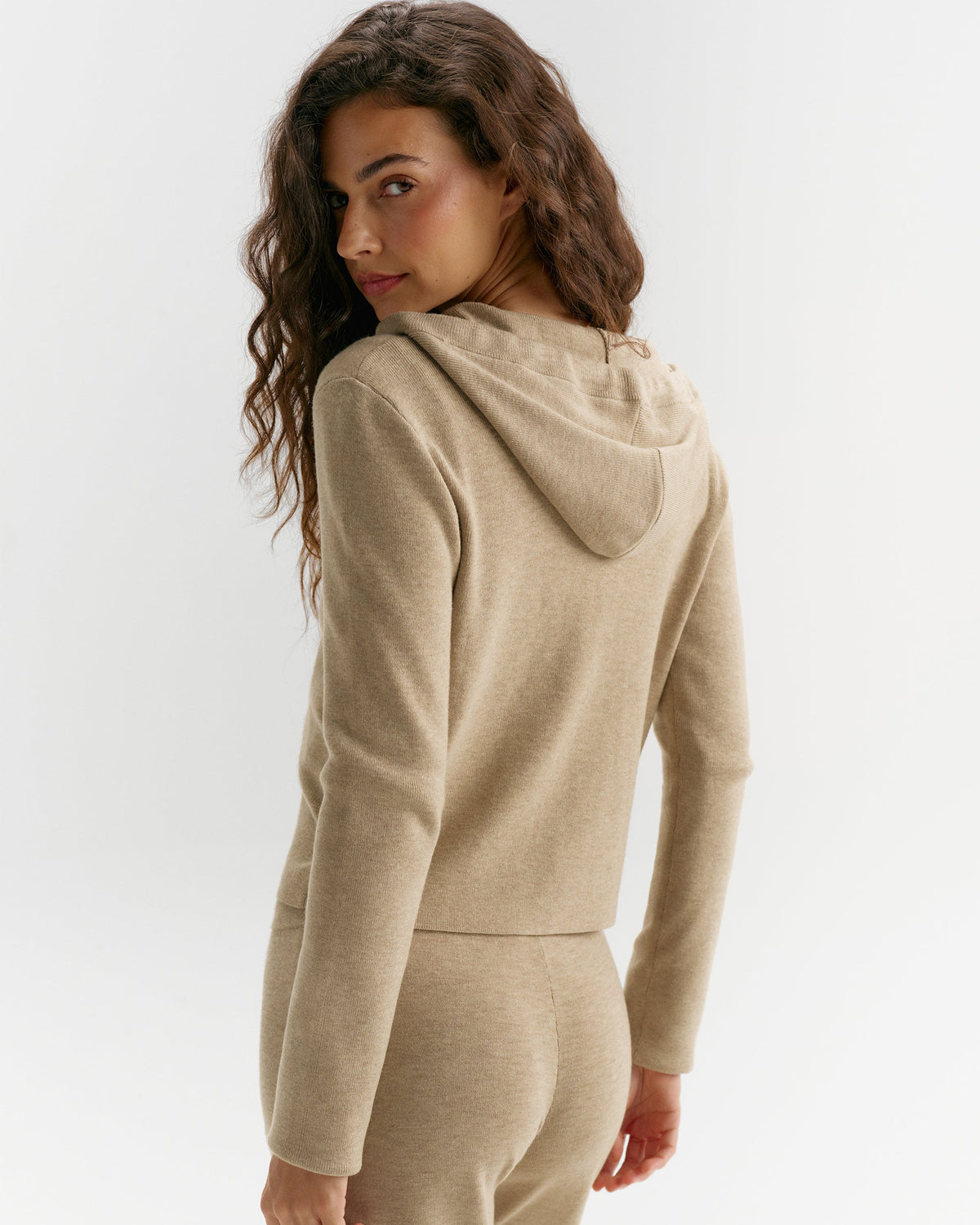 Knit Zip Up Hoodie - Oatmeal