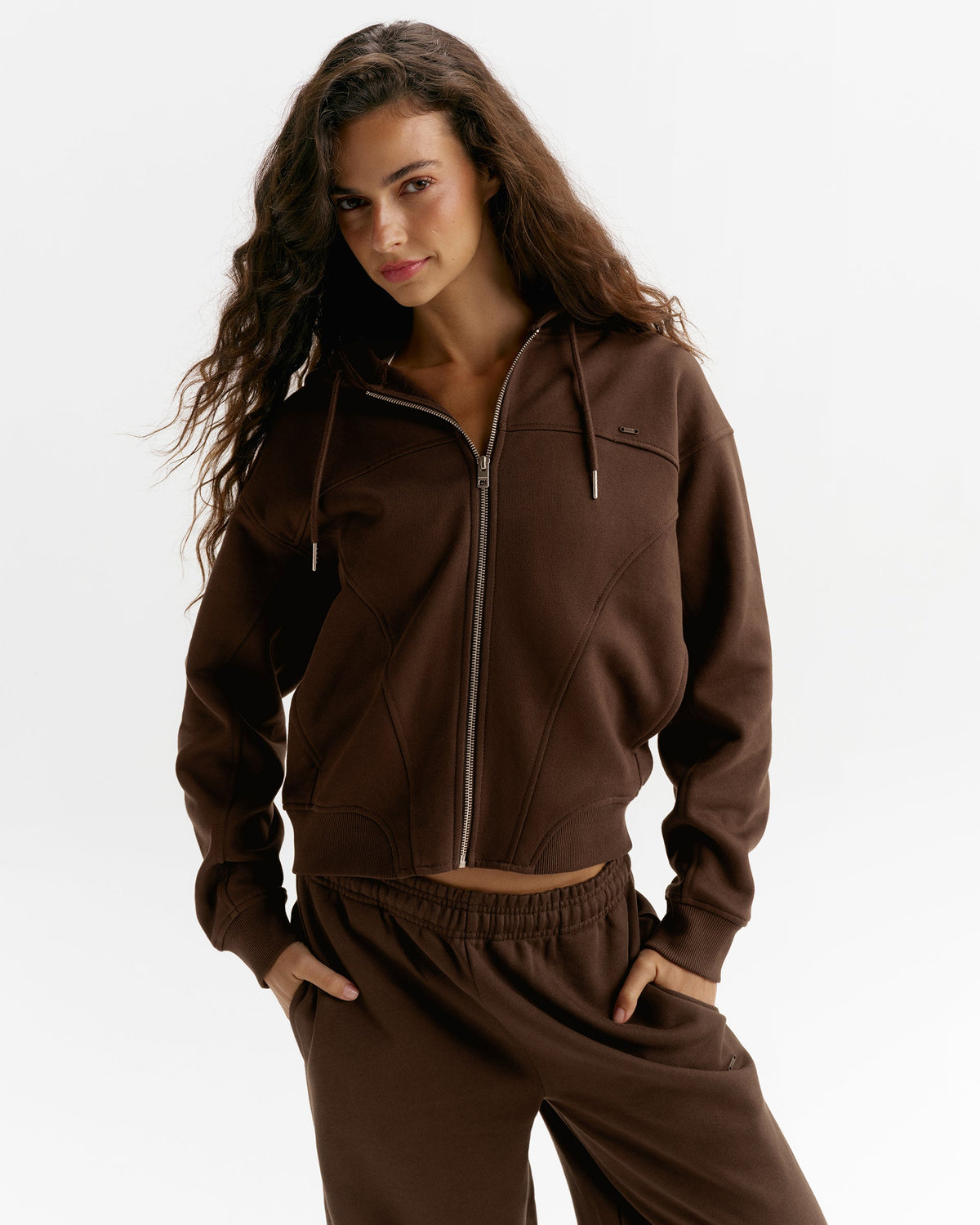 Relaxed Zip Through Hoodie -  Chocolate Brown