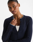 Knit Rib Contrast Cardigan - Navy Blue