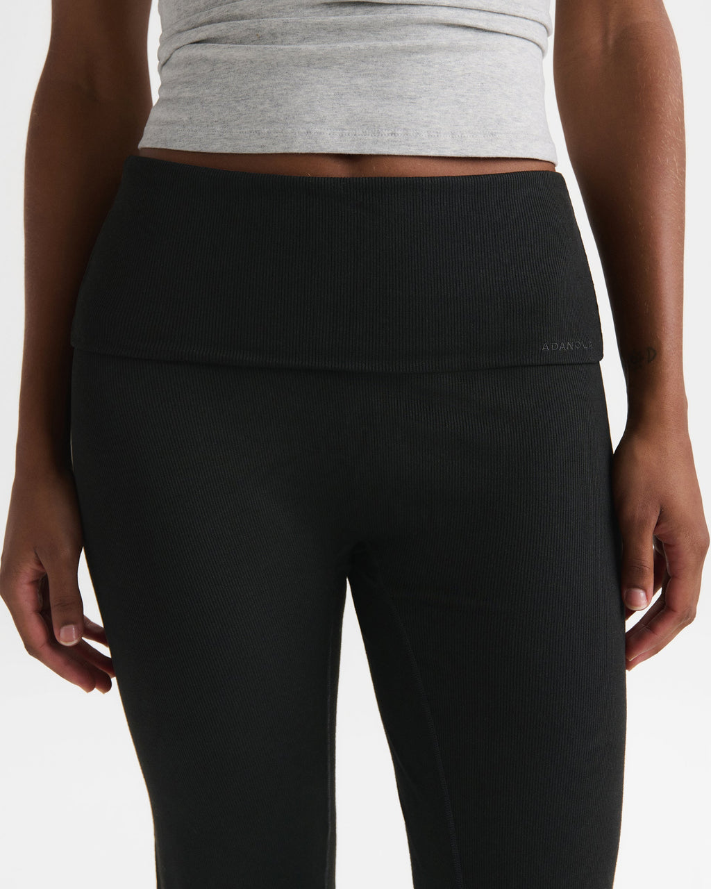 Rib Fold Over Pants - Black