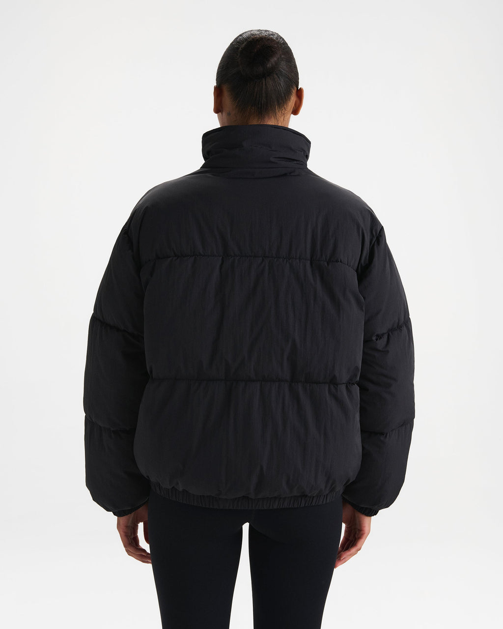 Funnel Neck Puffer Jacket - Black
