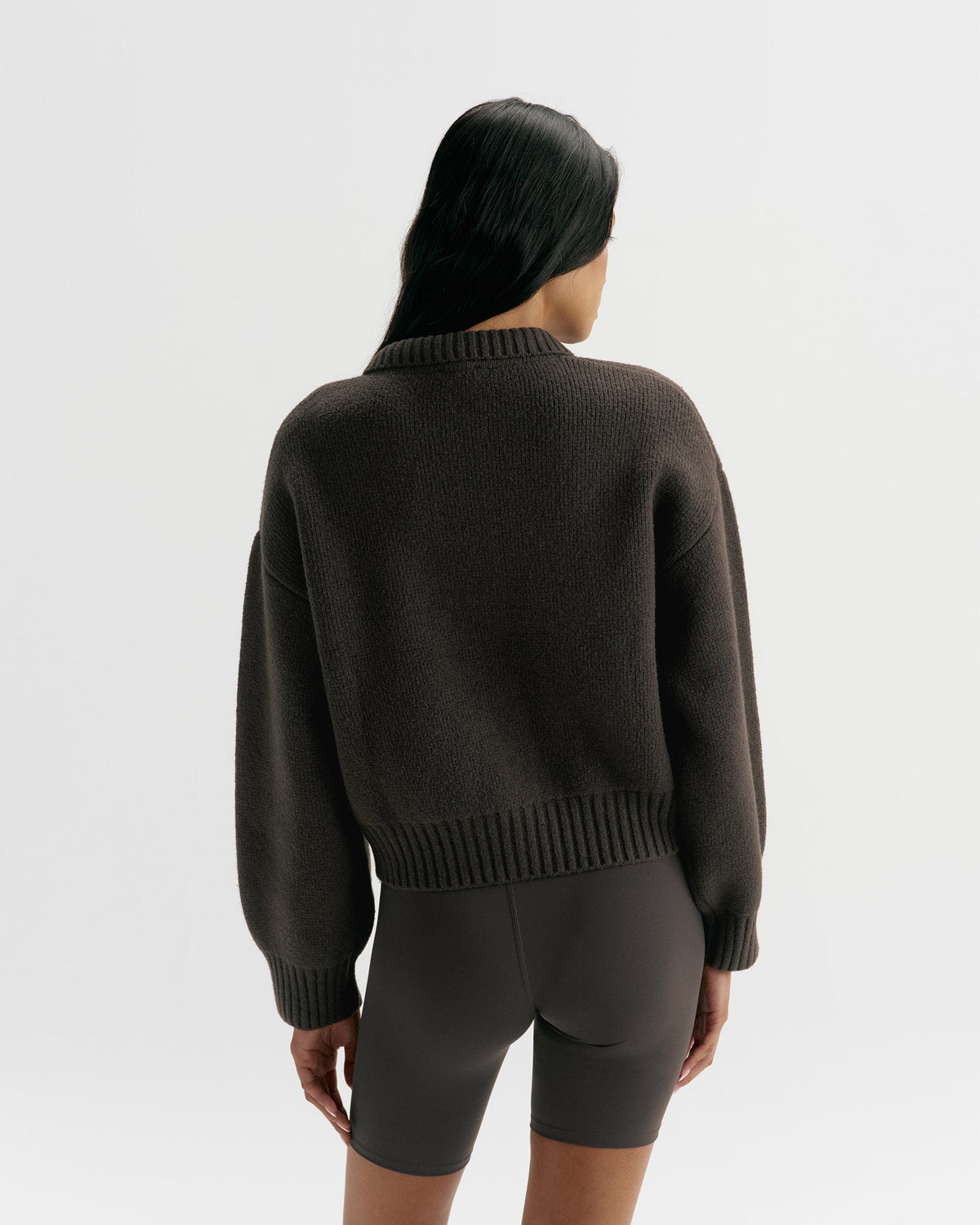 Knit Collared Bomber Jacket - Coffee Bean