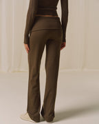 Knit Fold Over Trousers - Dark Mocha Brown