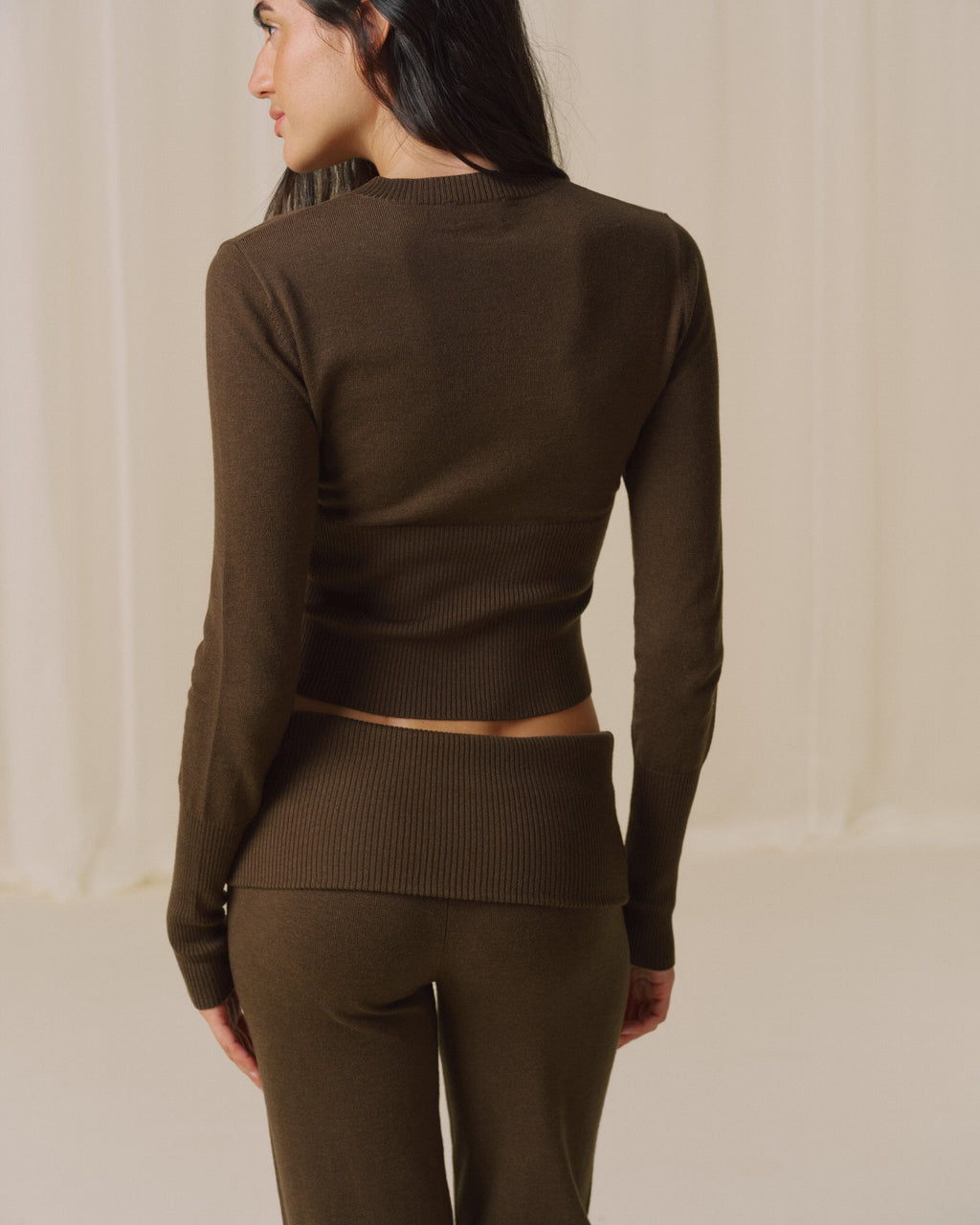 Knit Fold Over Trousers - Dark Mocha Brown