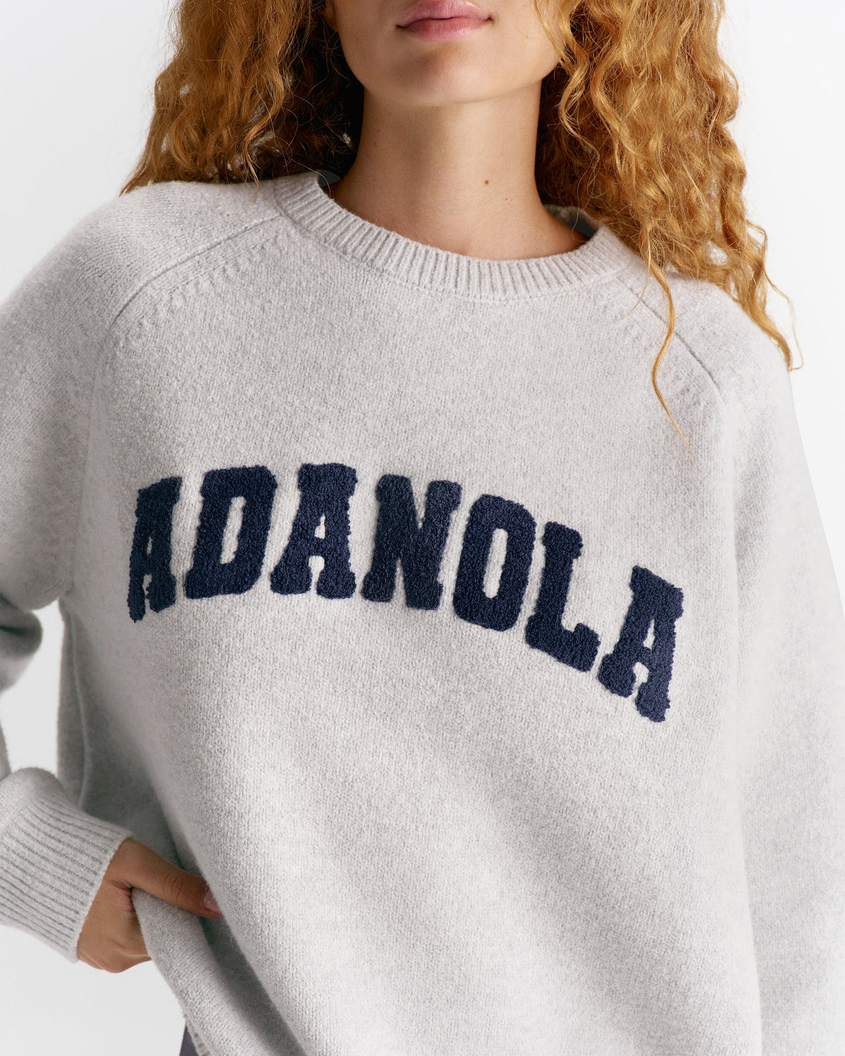 Boucle Oversized Knit Sweatshirt - Light Grey Melange