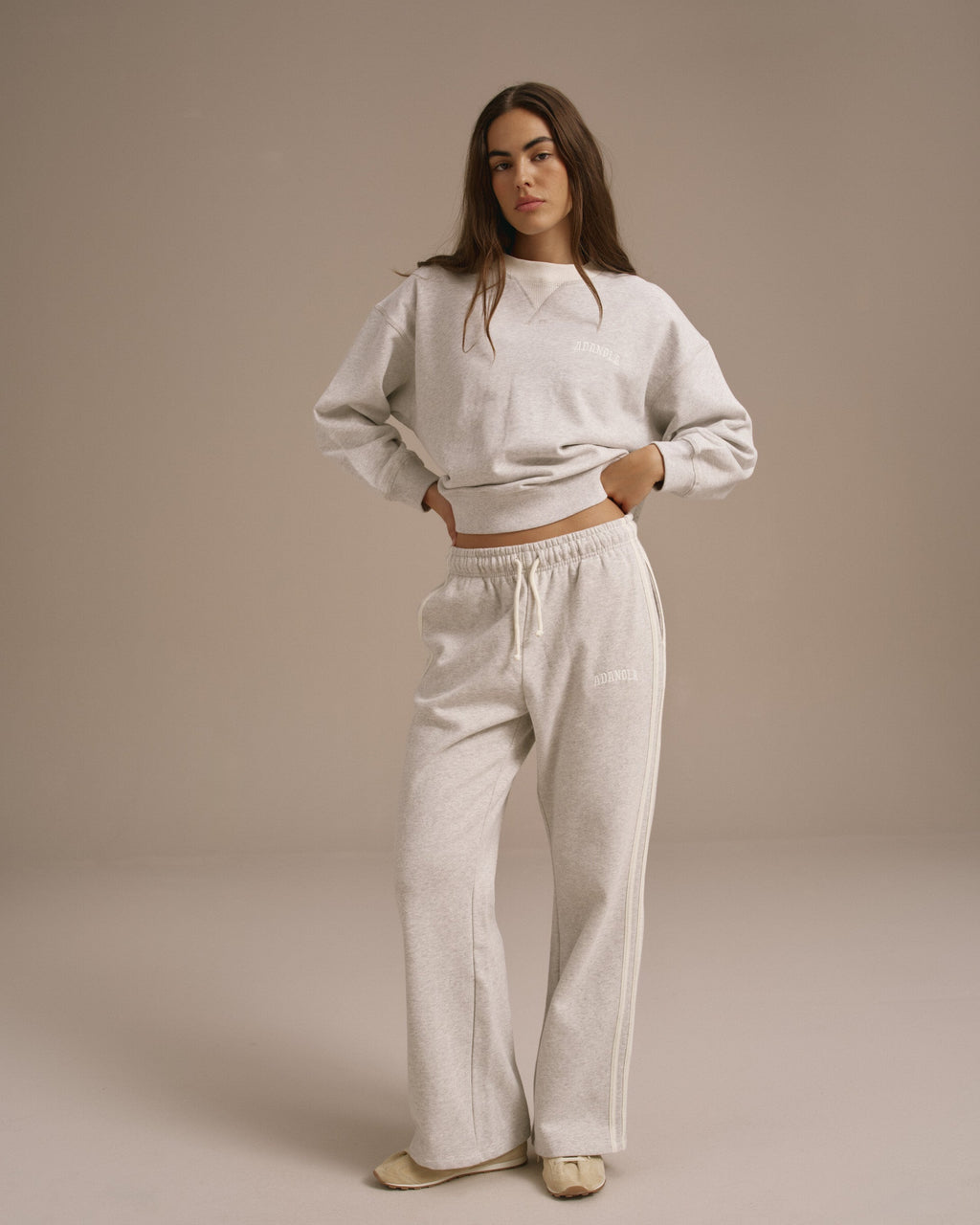 Loose Fit Straight Leg Sweatpants - Light Grey Melange