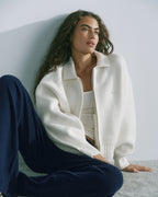 Knit Collared Bomber Jacket - Marshmallow White