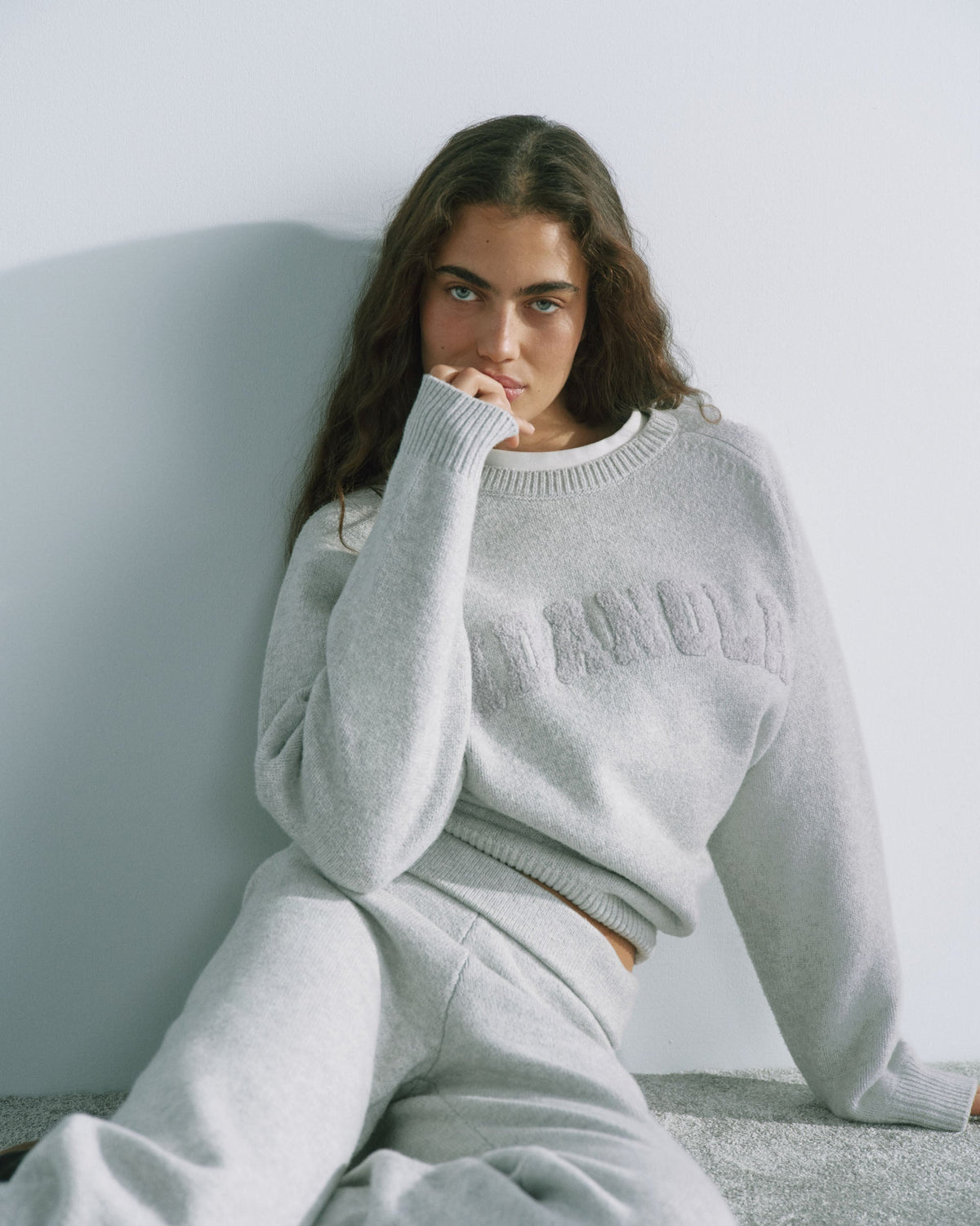 Boucle Oversized Knit Sweatshirt - Light Grey Melange