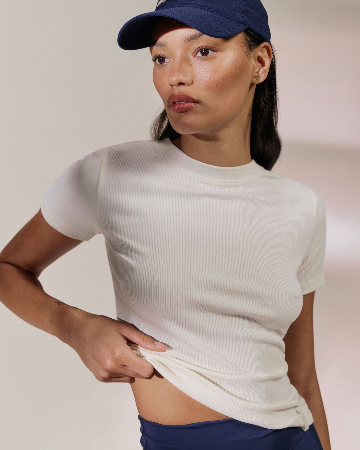 Modal Soft Rib Short Sleeve Top - Marshmallow White