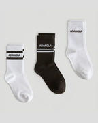 3 Pack Multi Branding Socks - Coffee Bean/White