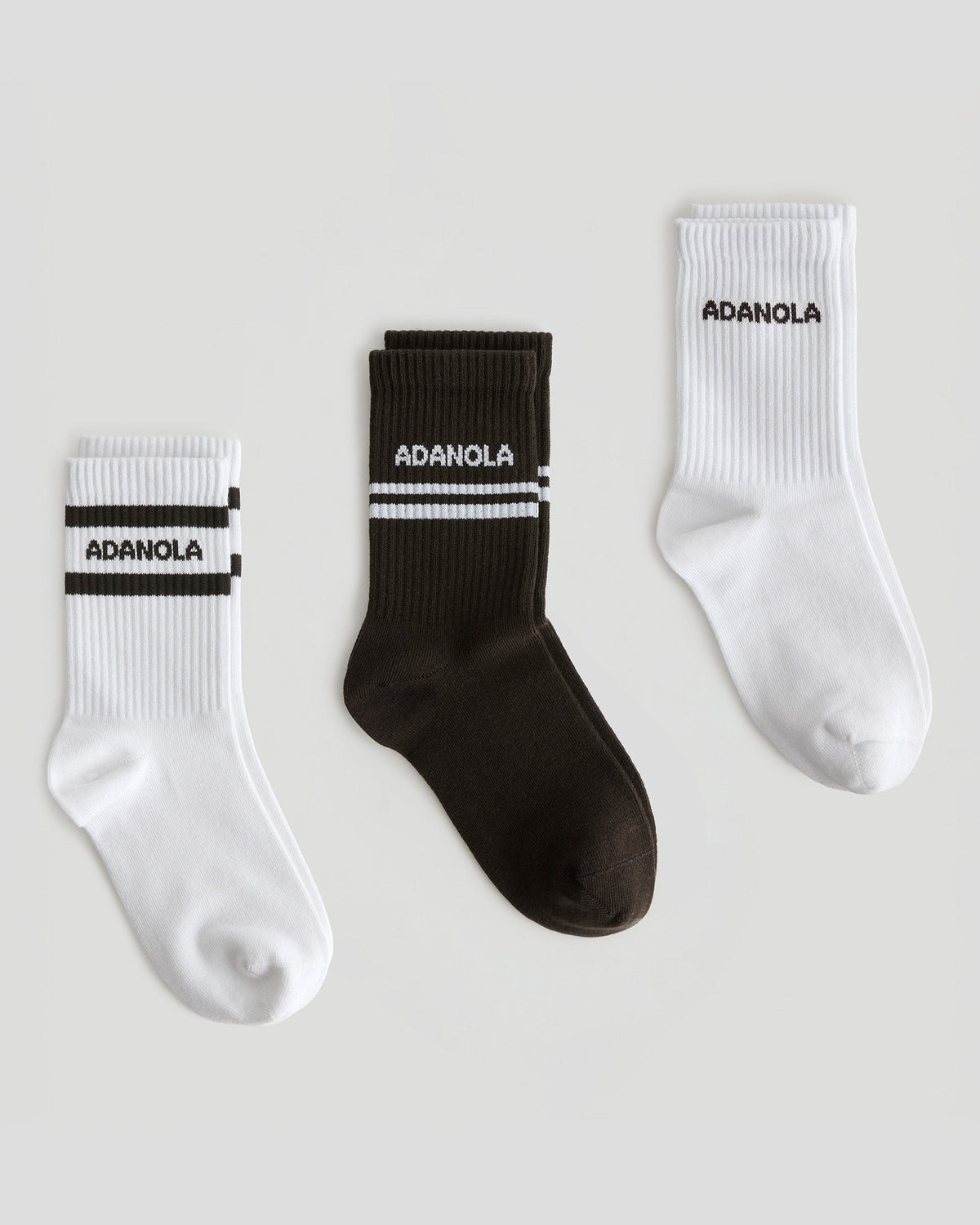 3 Pack Multi Branding Socks - Coffee Bean/White